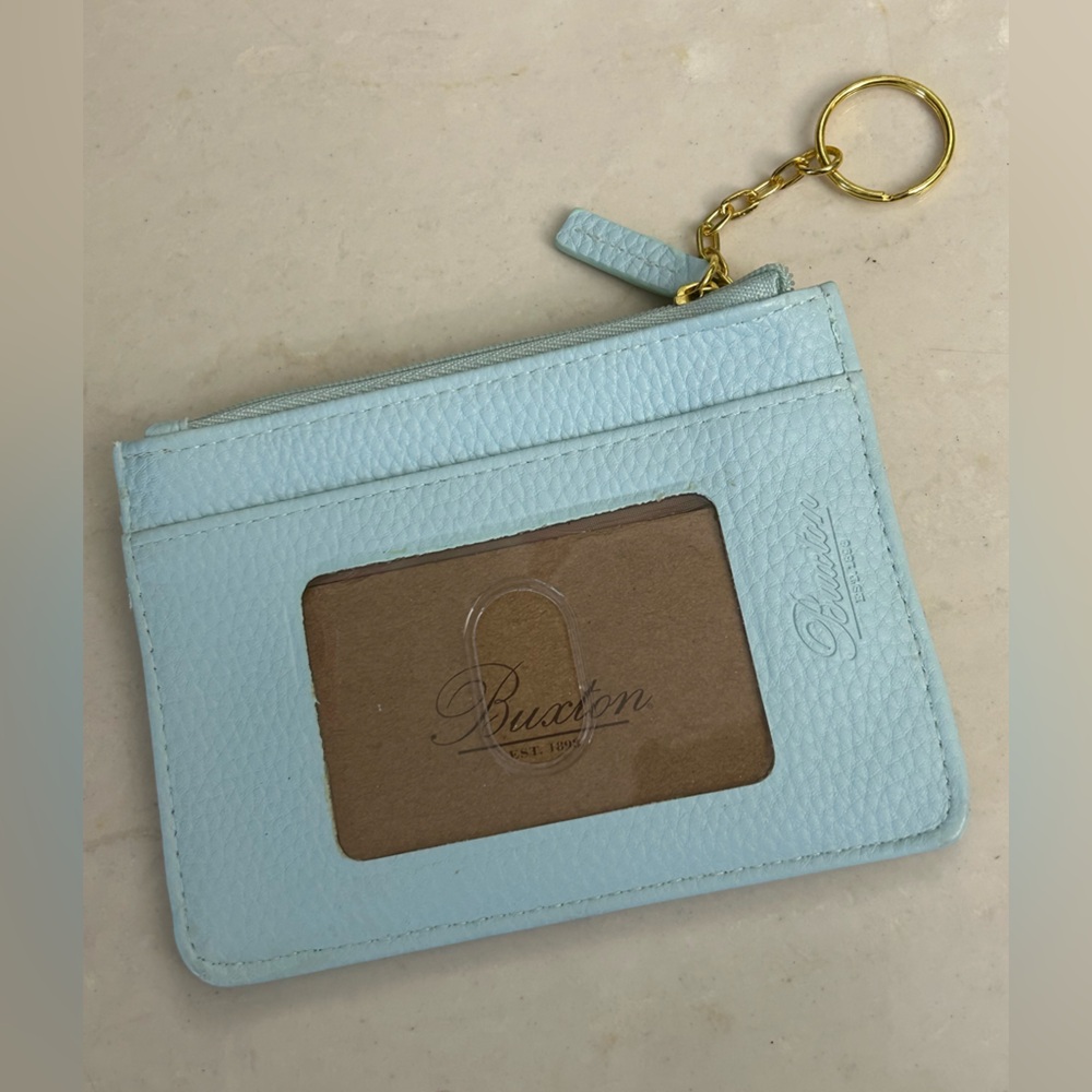 Buxton zip up keychain small travel wallet, light blue color